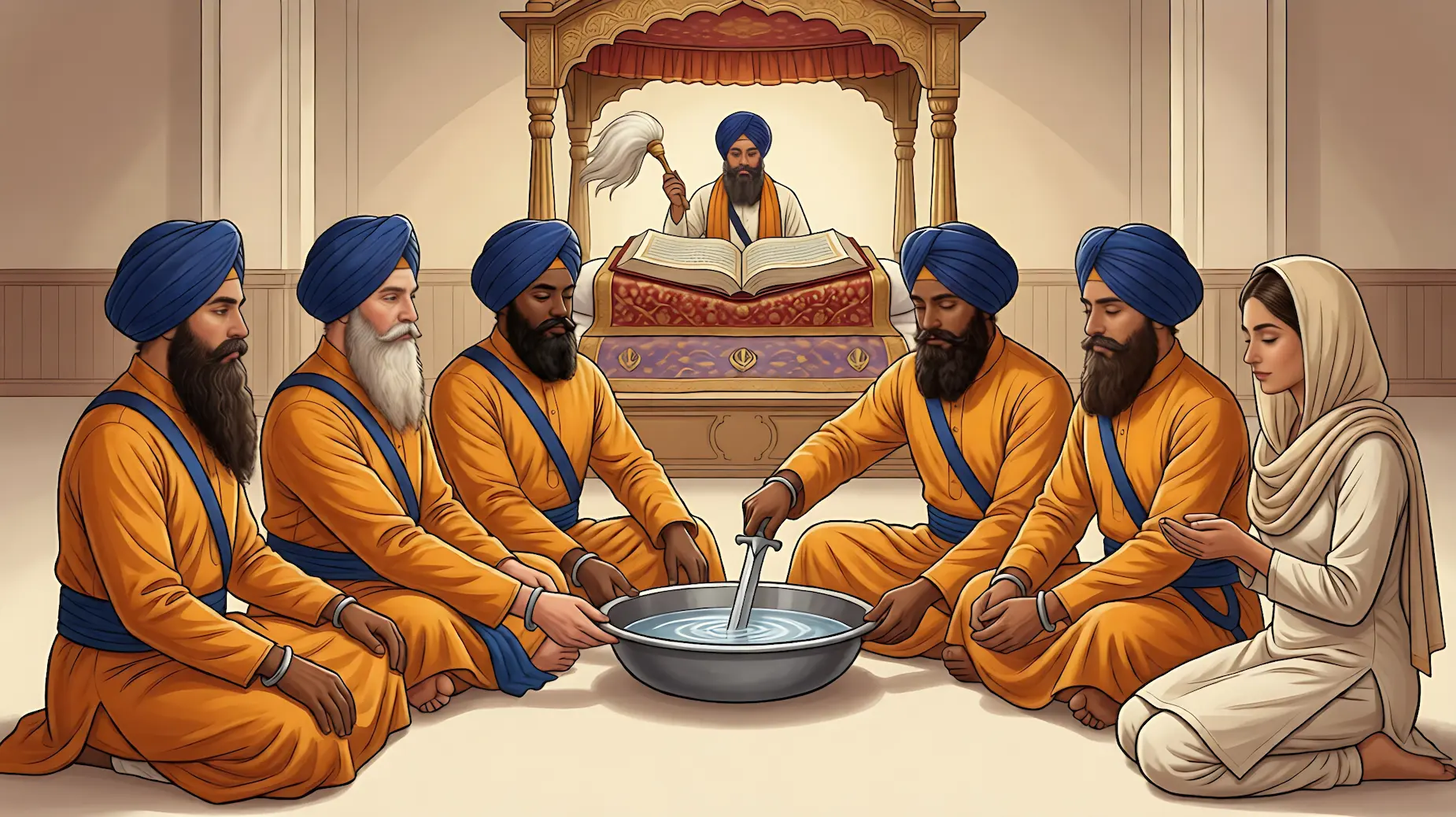 Ceremonia sij de Amrit Sanskar para iniciarse en la Khalsa.